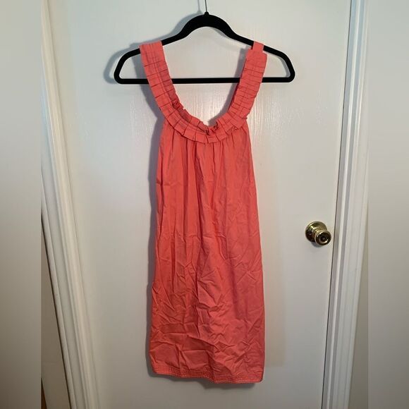 J. Crew EUC coral pink pleated collar crossed back strap dress Size 8 - Picture 1 of 4
